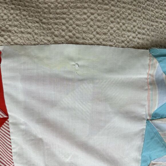 Unfinished Hand Stitched Patchwork Quilt Top 95" x 74" Americana Vtg Colorful - Picture 10 of 10